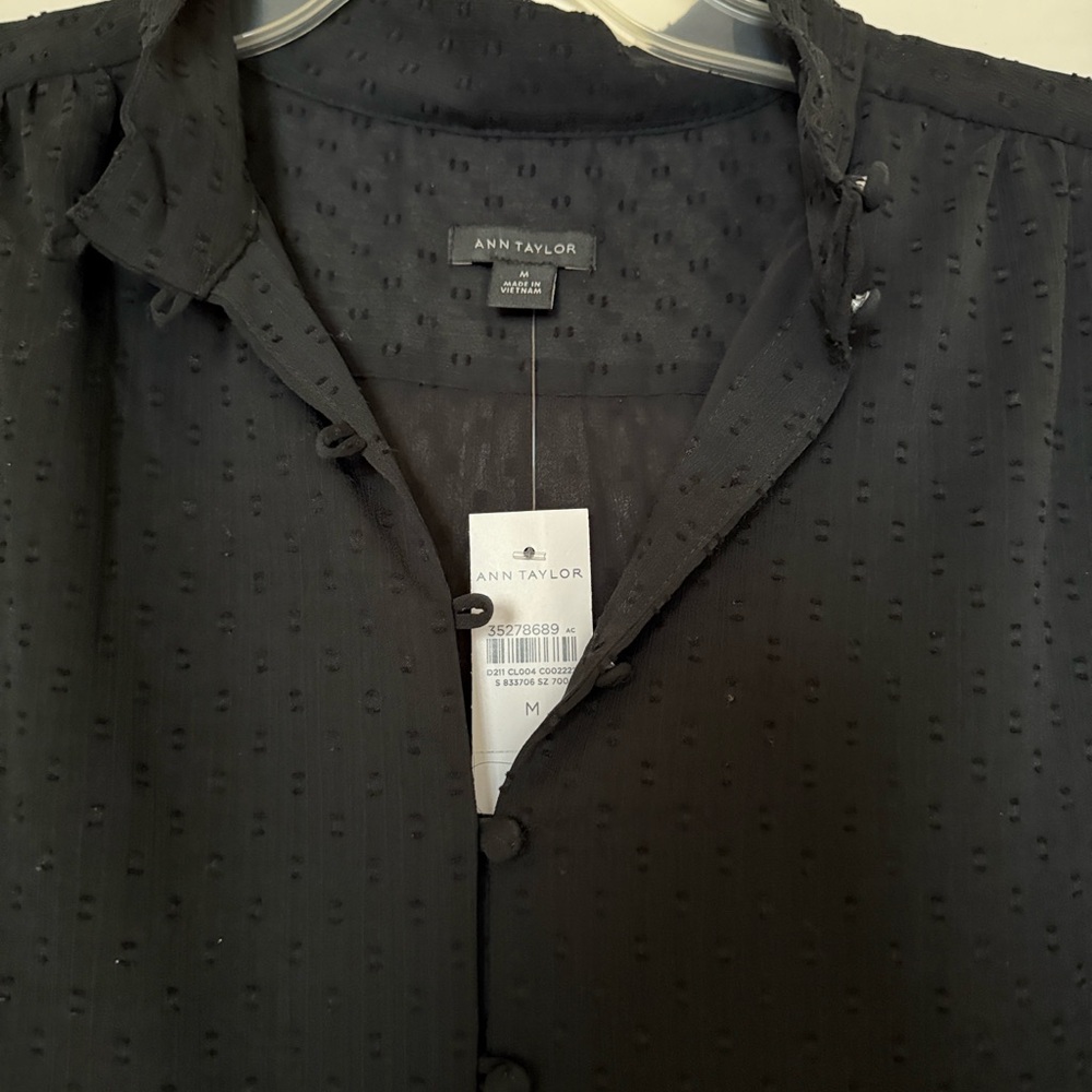 Ann Taylor Elegant Black Blouse with Sheer Sleeves - Picture 3 of 4